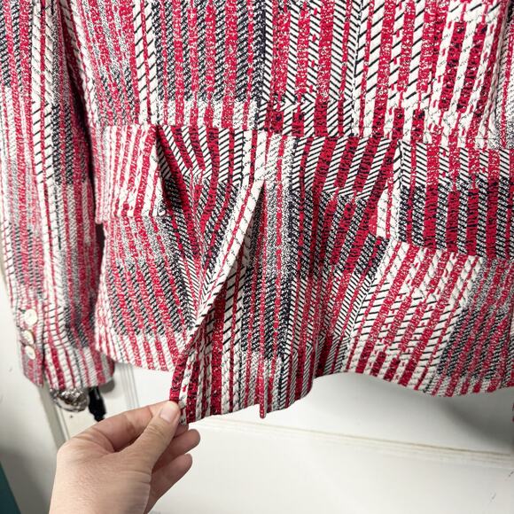 CABi Red Patchwork Tweed Blazer #6028 Double Breasted Anchor Buttons Nautical S - Picture 10 of 14